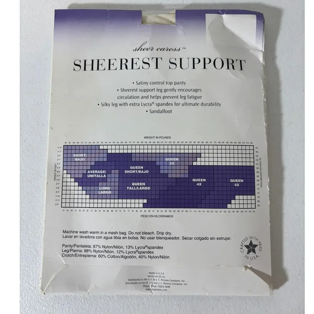 JCPenney Size Queen Short Sheerest Support Sandalfoot Control Top Pantyhose